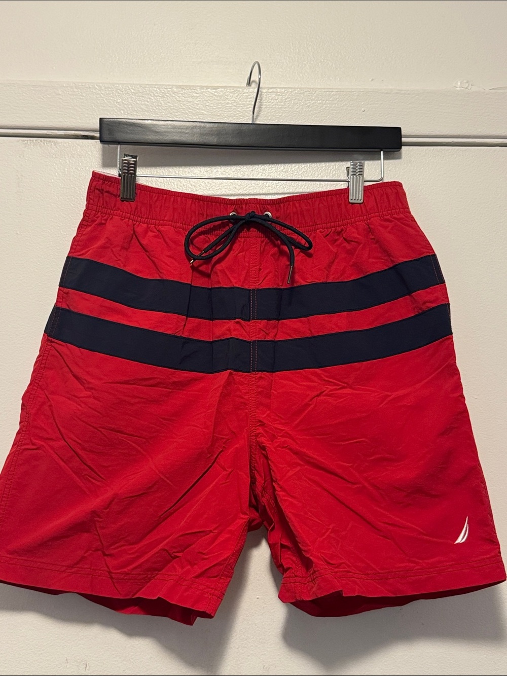 Nautica Red Navy Stripe Swim Trunks Size M